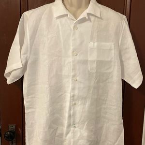 New Tommy Bahama Linen Shirt Mens White Button Up Short Sleeve Polo Sz M